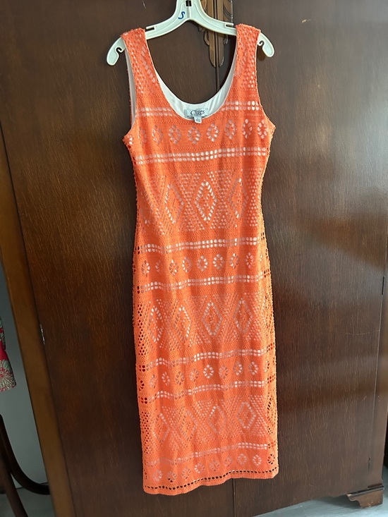 Dresses & Skirts - Sleeveless Crochet Bodycon Dress - Orange Maxi Length size Large
